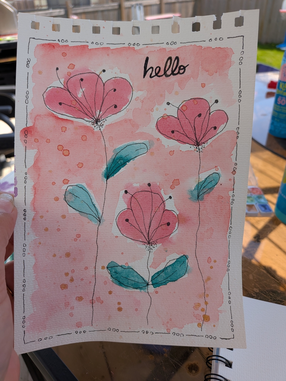 Watercolor Pink Floral 'Hello' Art Print